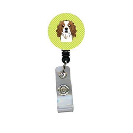 Teacher&Aposs Aid Checkerboard Lime Green Cavalier Spaniel Retractable Badge Reel TE2921812